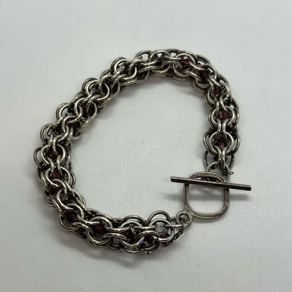 Sterling Silver Woven Interlocking Toggle Bracele… - image 3
